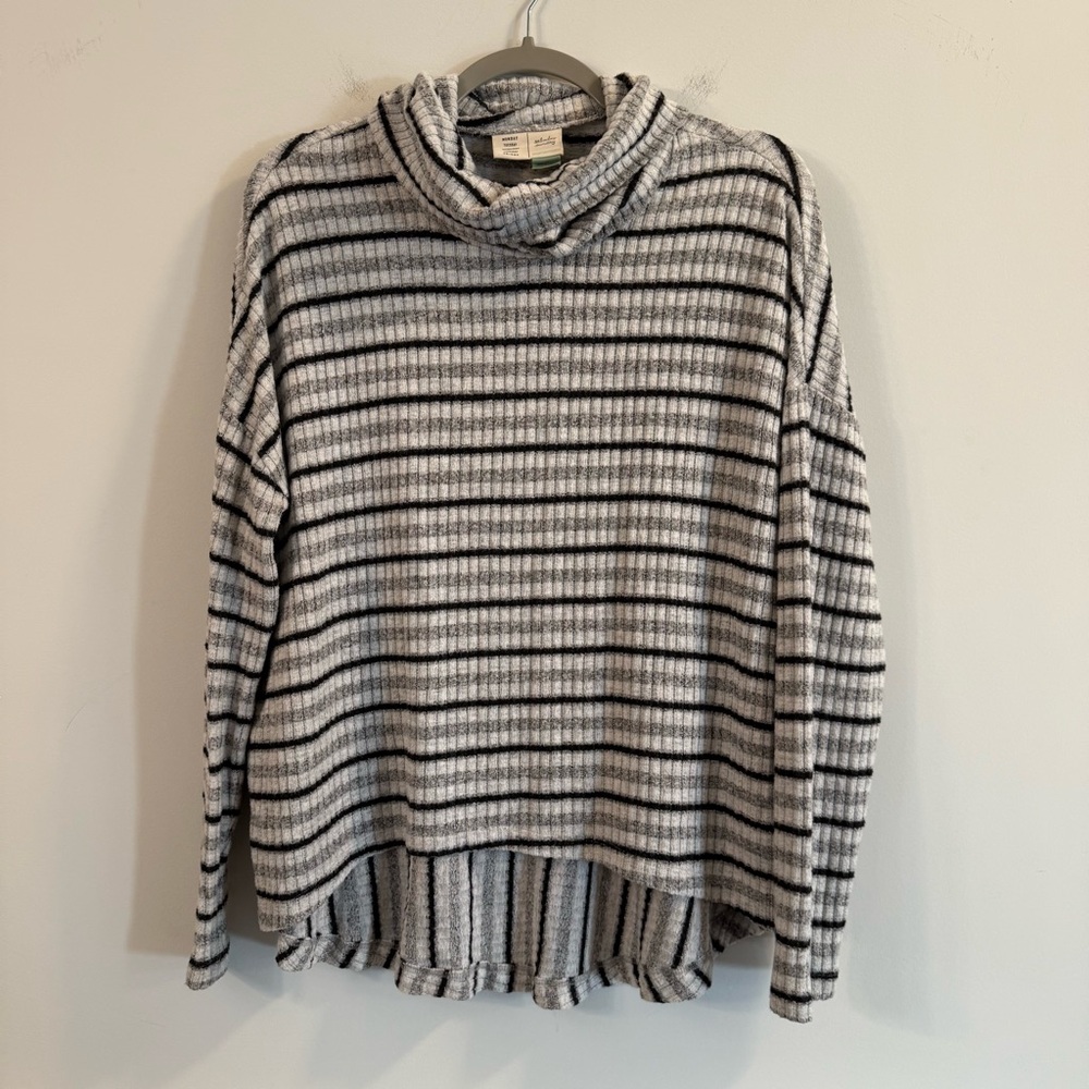 Women’s Saturday Sunday Striped Gray and Black Cowl Neck Sweater size small